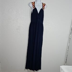 Gilli Navy Blue Long Maxi Dress Embellished with Crochet Straps Dress Large